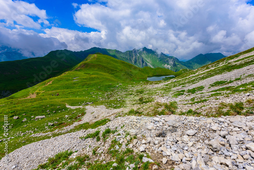 Mountain Widderstein in the valley Kleinwalsertal in the Allgau Alps in Austria, Beautiful Landscape Scenery in Europe