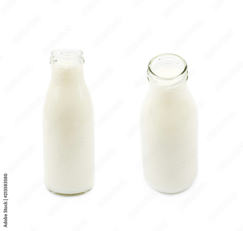 Glass bottle of milk isolated