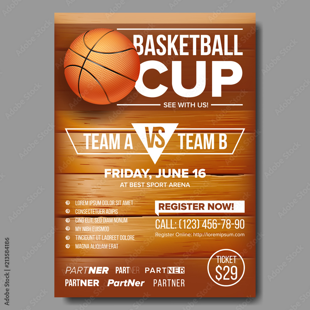Fototapeta Basketball Poster Vector. Basketball Ball. Sport Design For Sports Bar Event Promotion. Basketball Game Flyer, Leaflet. Club Invitation Template Illustration