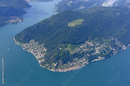 aerial of Morcote village on Lugano lake, Switzerland