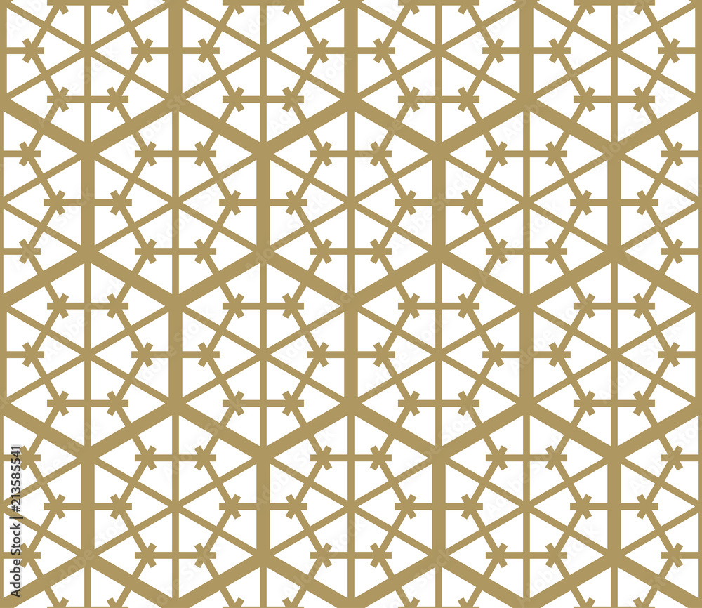 Seamless pattern based on Japanese ornament Kumiko.Golden color. Seamless pattern based on Japanese ornament Kumiko.Golden color.