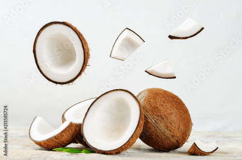 Coconut with flying slices