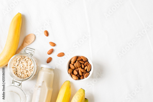 Healthy breakfast banana oatmeal almond milk