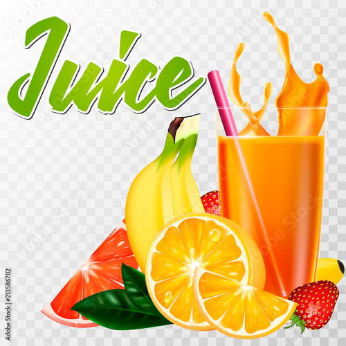 A real glass of juice with fruit and a splash