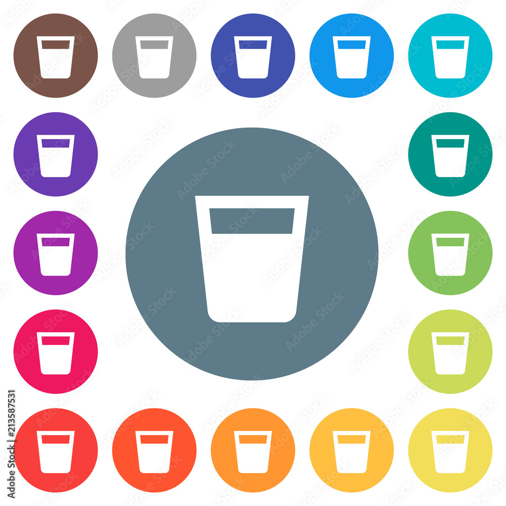 Drink flat white icons on round color backgrounds
