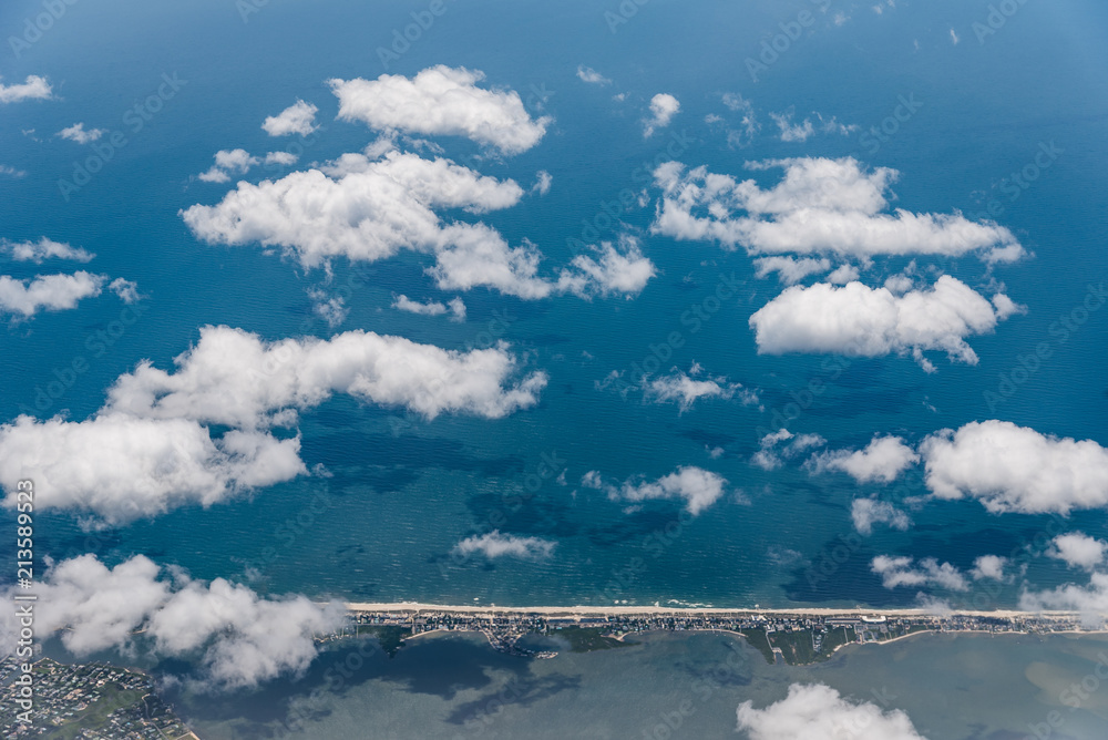 Aerial view of Fire Island in New York through airplane window Aerial view of Fire Island in New York through airplane window