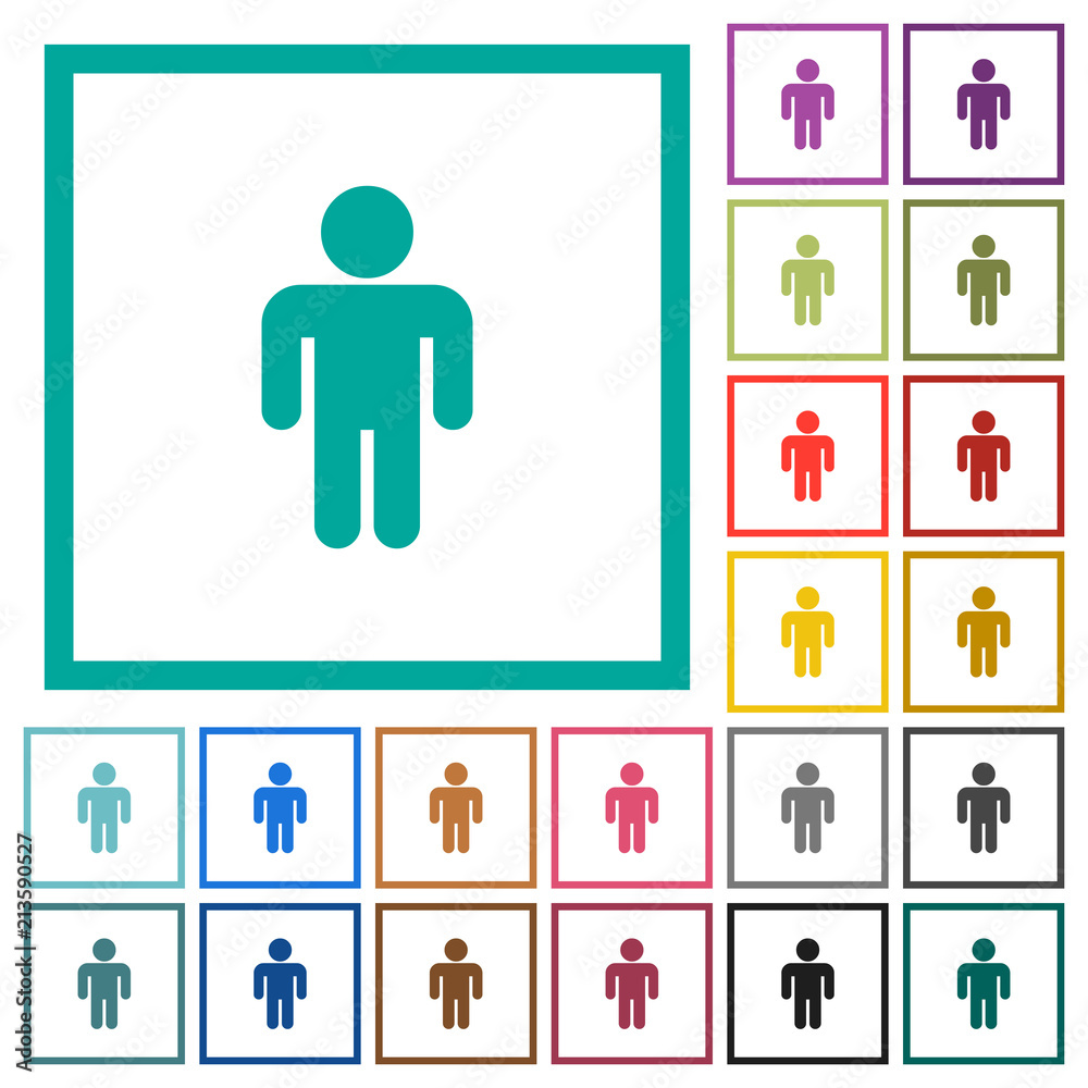 Male sign flat color icons with quadrant frames Male sign flat color icons with quadrant frames