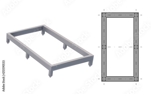 Blueprint and 3D image pile foundation. Concrete construction. Vector illustration