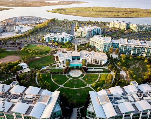 Aerial view of Pacific Shores Club in Redwood City port