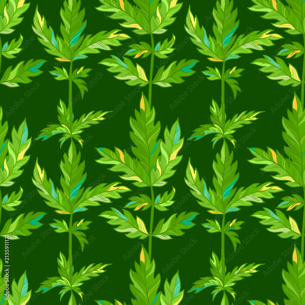 Seamless pattern of green leaves.