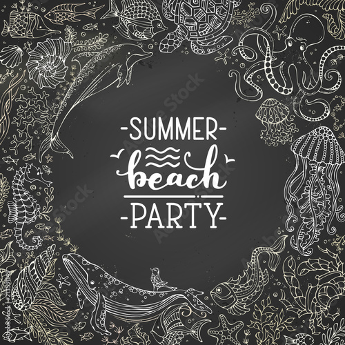 Summer beach party. Hand-written chalk brush lettering.