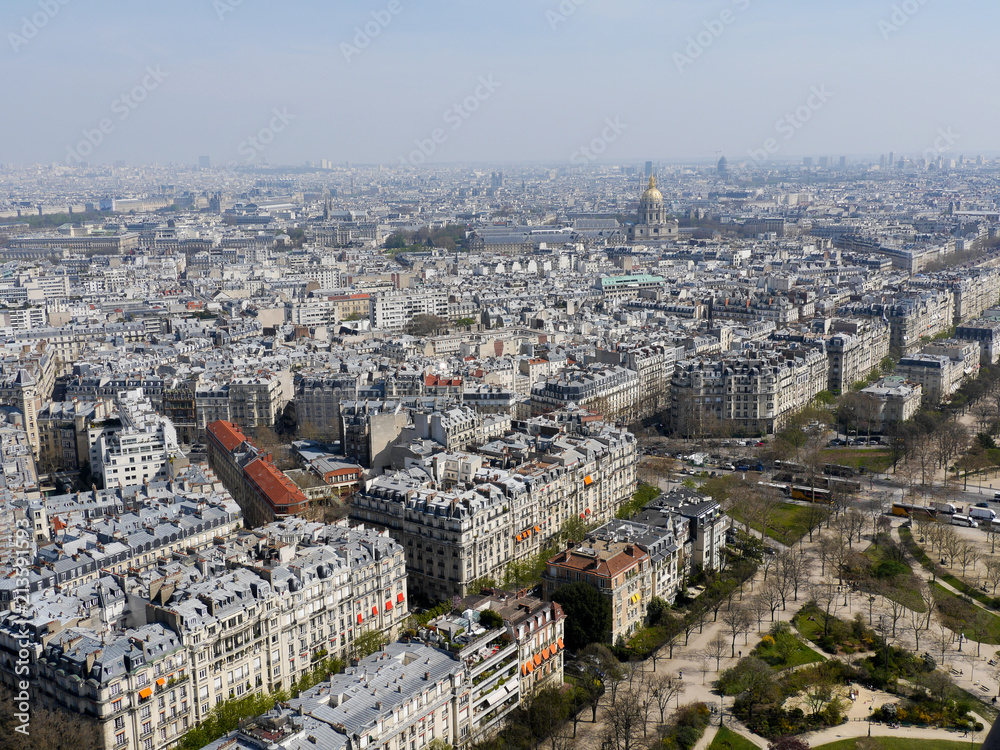Aerial panoramic cityscape view of Paris, France from the Eiffel tower