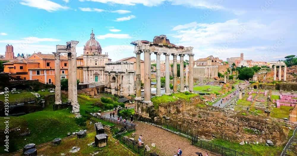 Roman Forum Foro Romano Rome Italy Detail Architecture Landmark in City Center Timelapse 4K. Roman Forum Panoramic View. Roman Forum Foro Romano Rome Italy Detail Architecture Landmark in City Center Timelapse 4K. Roman Forum Panoramic View.