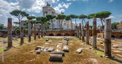 Rome Piazza Venezia Motion Timelapse in Rome City Center 4K UHD. Rome Ancient Architecture Ruins.