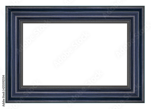 Vintage blue wood picture frame isolated on white background