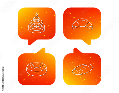 Croissant, cake and bread icons.