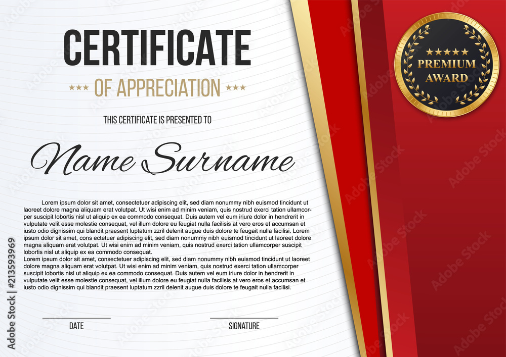 Fototapeta premium Creative vector illustration of stylish certificate template of appreciation award isolated on background. Art design modern winner blank mockup. Abstract concept graphic luxury diploma element