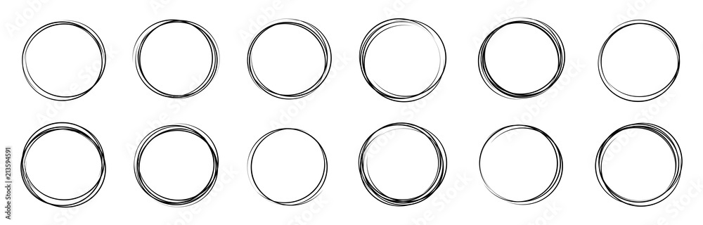 Creative vector illustration of hand drawning circle line sketch set isolated on transparent background. Art design round circular scribble doodle. Abstract graphic element for message note mark