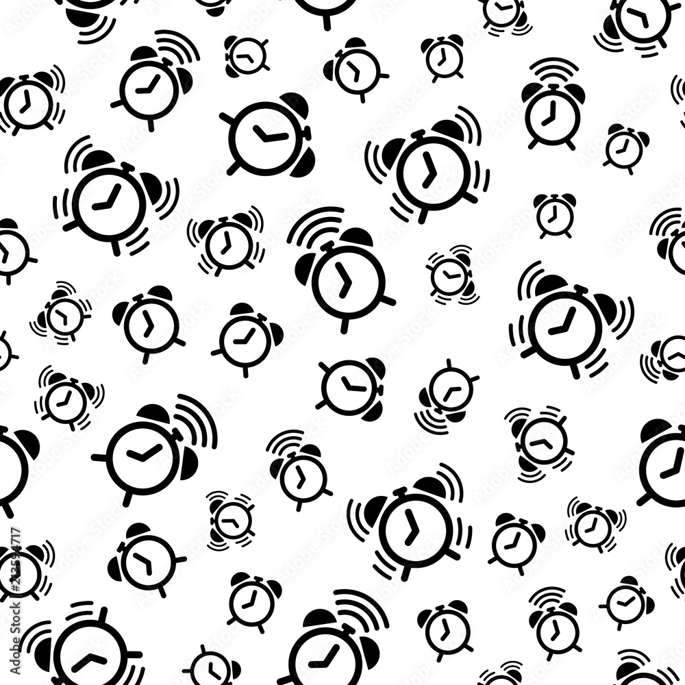 Alarm clock seamless pattern background icon. Business flat vector illustration. Clock time sign symbol pattern