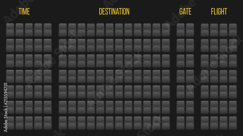 Creative vector illustration of realistic flip scoreboard, arrival airport board with alphabet, numbers isolated on transparent background. Art design. Analog timetable font. Concept graphic element photo