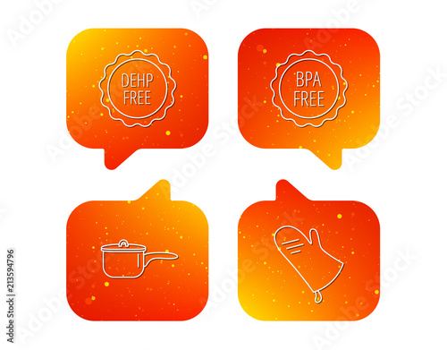 Saucepan, potholder and BPA free icons.