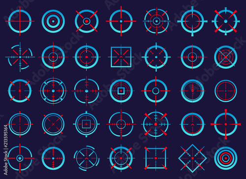 Creative vector illustration of crosshairs icon set isolated on transparent background. Art design. Target aim and aiming to bullseye signs symbol. Abstract concept graphic games shooters element