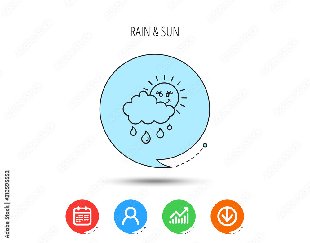 Rain and sun icon. Water drops with cloud sign. Rain and sun icon. Water drops with cloud sign.