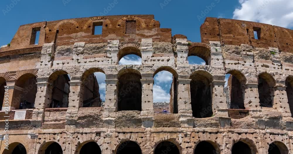 Rome Colosseum Detail Architecture Landmark in City Center Timelapse 4K. Colosseum Closeup Details. Rome Colosseum Detail Architecture Landmark in City Center Timelapse 4K. Colosseum Closeup Details.