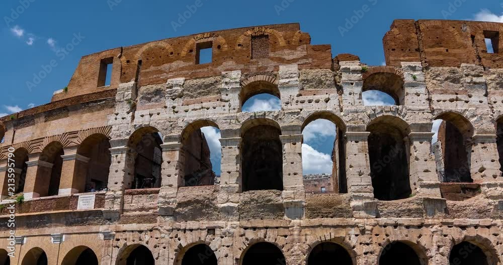 Rome Colosseum Detail Architecture Landmark in City Center Timelapse 4K. Colosseum Closeup Details. Rome Colosseum Detail Architecture Landmark in City Center Timelapse 4K. Colosseum Closeup Details.
