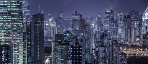 building exterior and cityscape in Shanghai at night