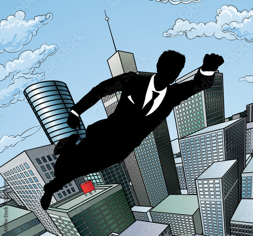 Flying Superhero Businessman