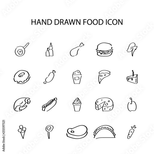 Hand drawn icon set. Food pack. Vector illustration
