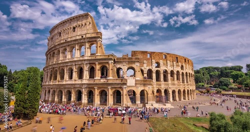 Colosseum in Rome City Center Timelapse UHD 4K. Rome Colosseo Timelapse with Beautiful Rolling Clouds. photo
