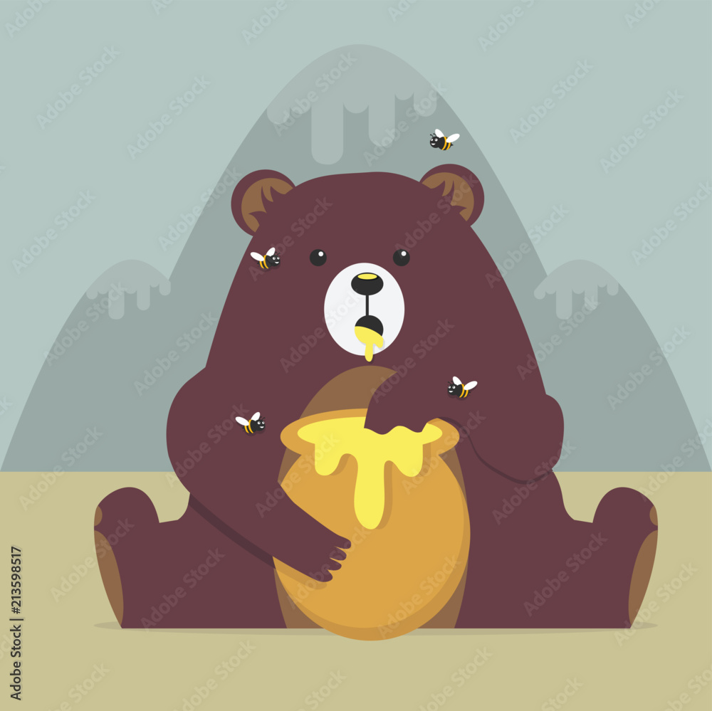 Fototapeta premium Cute bear eating sweet honey