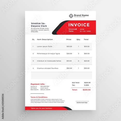 stylish red theme invoice template