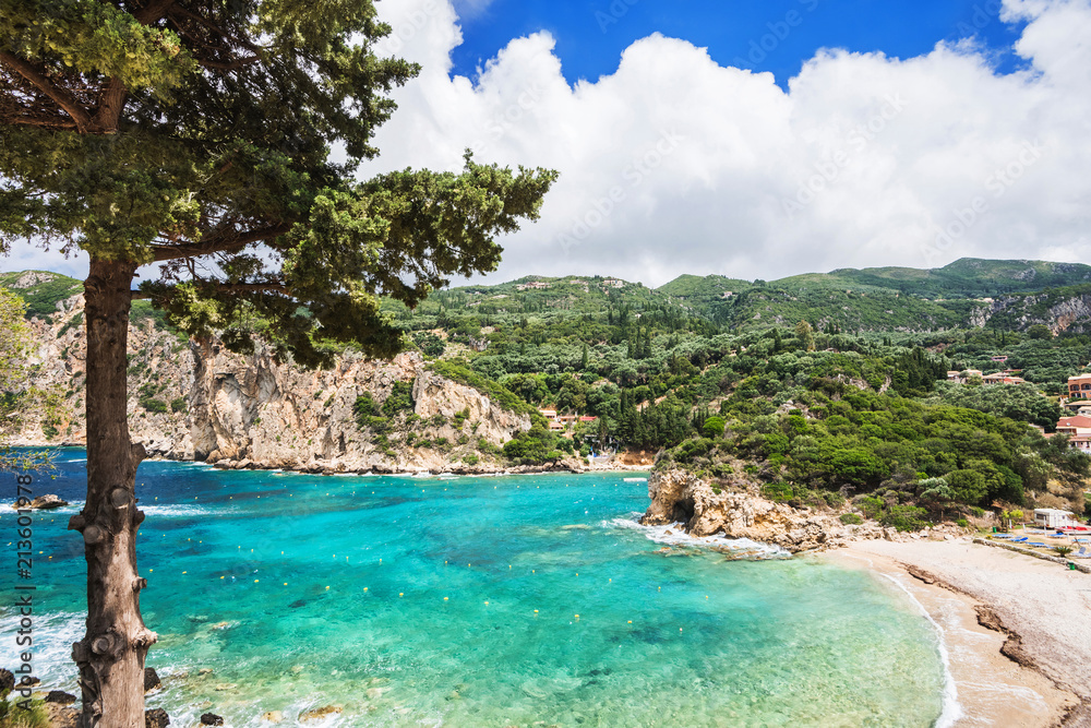 Beautiful beach near Paleokastritsa village, Corfu island, Greece