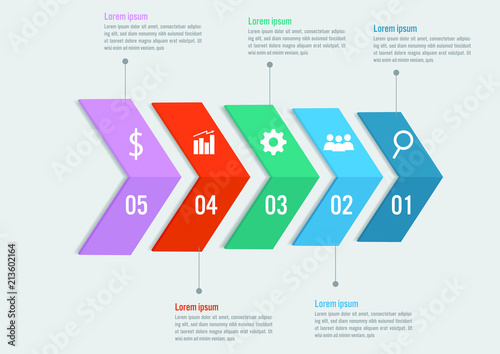 Business infographic template with 5 options arrow shape, Abstract elements diagram or processes and business flat icon, Vector business template for presentation.Creative concept for infographic.