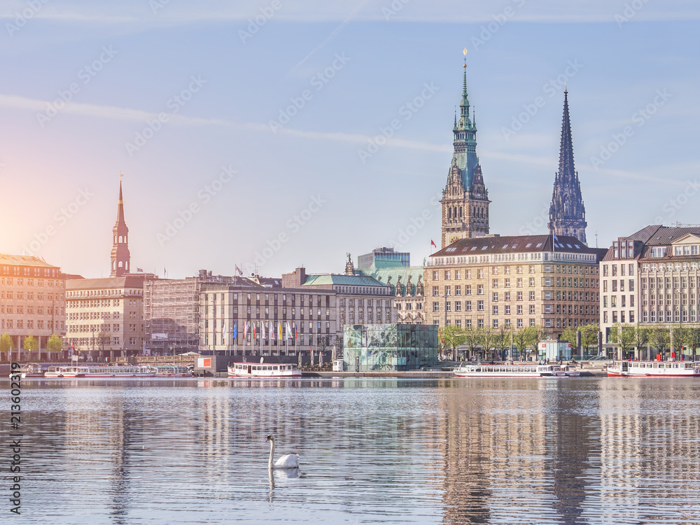 Fototapeta premium View of Hamburg cityscape from water