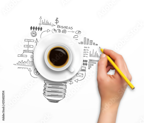 hand pencil coffee business vector