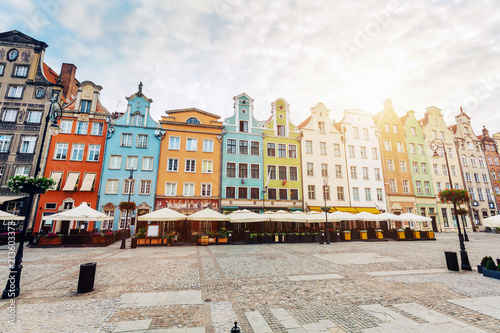 Old colorful tenement buildings located in Gdansk