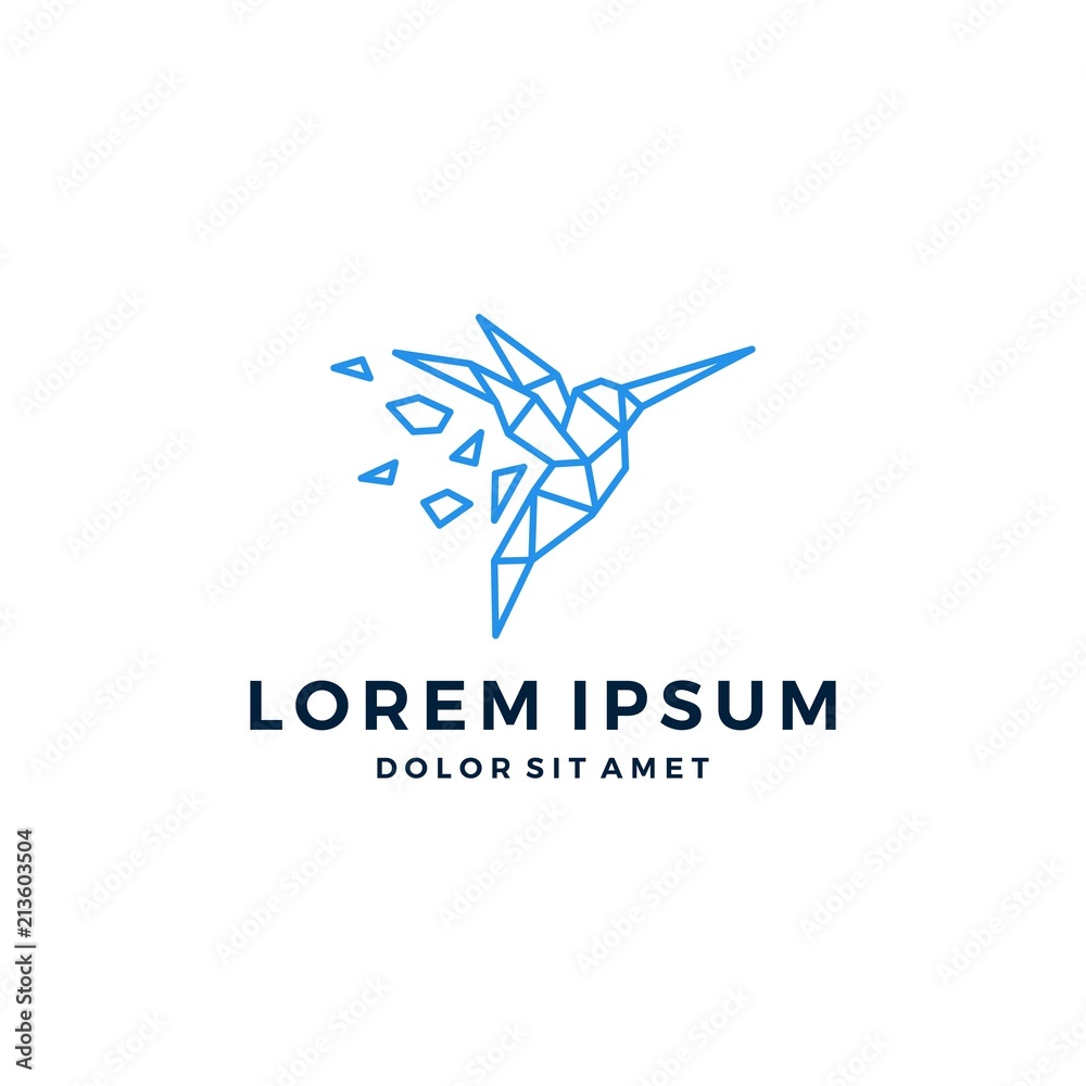 geometric bird colibri hummingbird shattered glass logo vector
