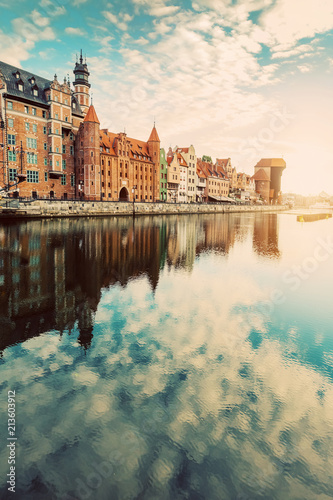 Old building in Old Town, Gdansk, and Motlawa river photo