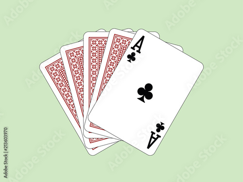 Playing Cards - Ace of clubs and four cards