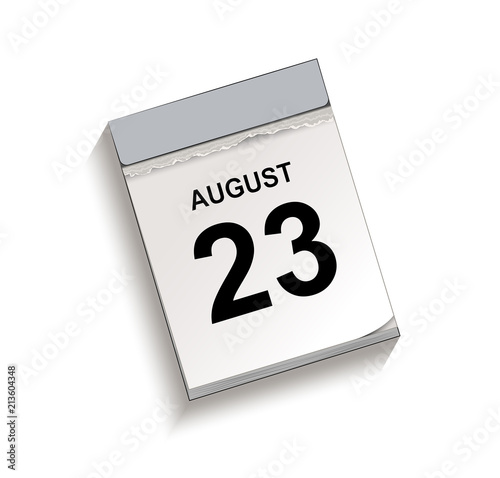 Kalender August 23, Kalender, Abreißkalender mit Datum 23 August Vektor Illustration isoliert auf weißem Hintergrund 