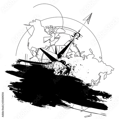 Grunge wind rose world map