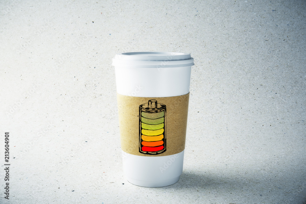 paper coffee mug with battery illustration paper coffee mug with battery illustration