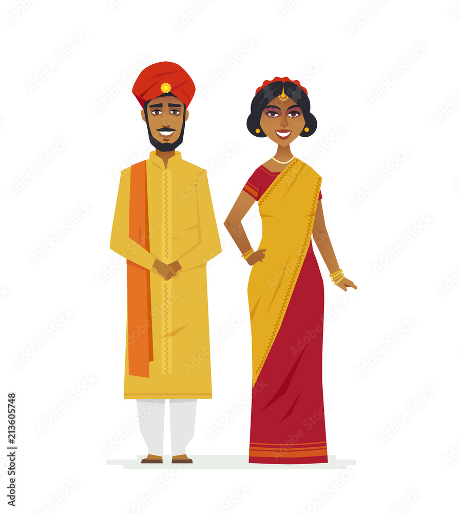 Happy Indian couple - cartoon people characters isolated illustration Stock  Vector | Adobe Stock