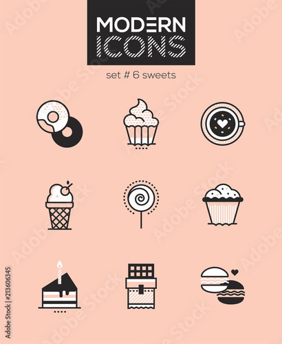 Sweets - set of line design style icons