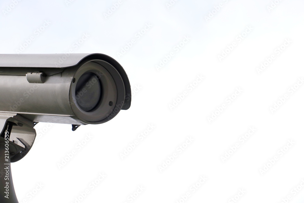 CCTV security camera operating in home. Image of CCTV security camera on white background. CCTV security camera operating in home. Image of CCTV security camera on white background.