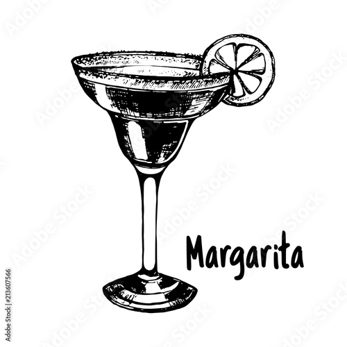 Hand drawn sketch style Margarita cocktail isolated on white background. Vector illustration.